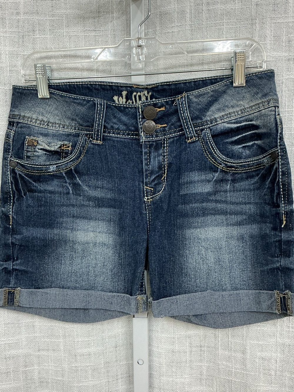 Wallflower Dark Wash Cuffed Jean Shorts